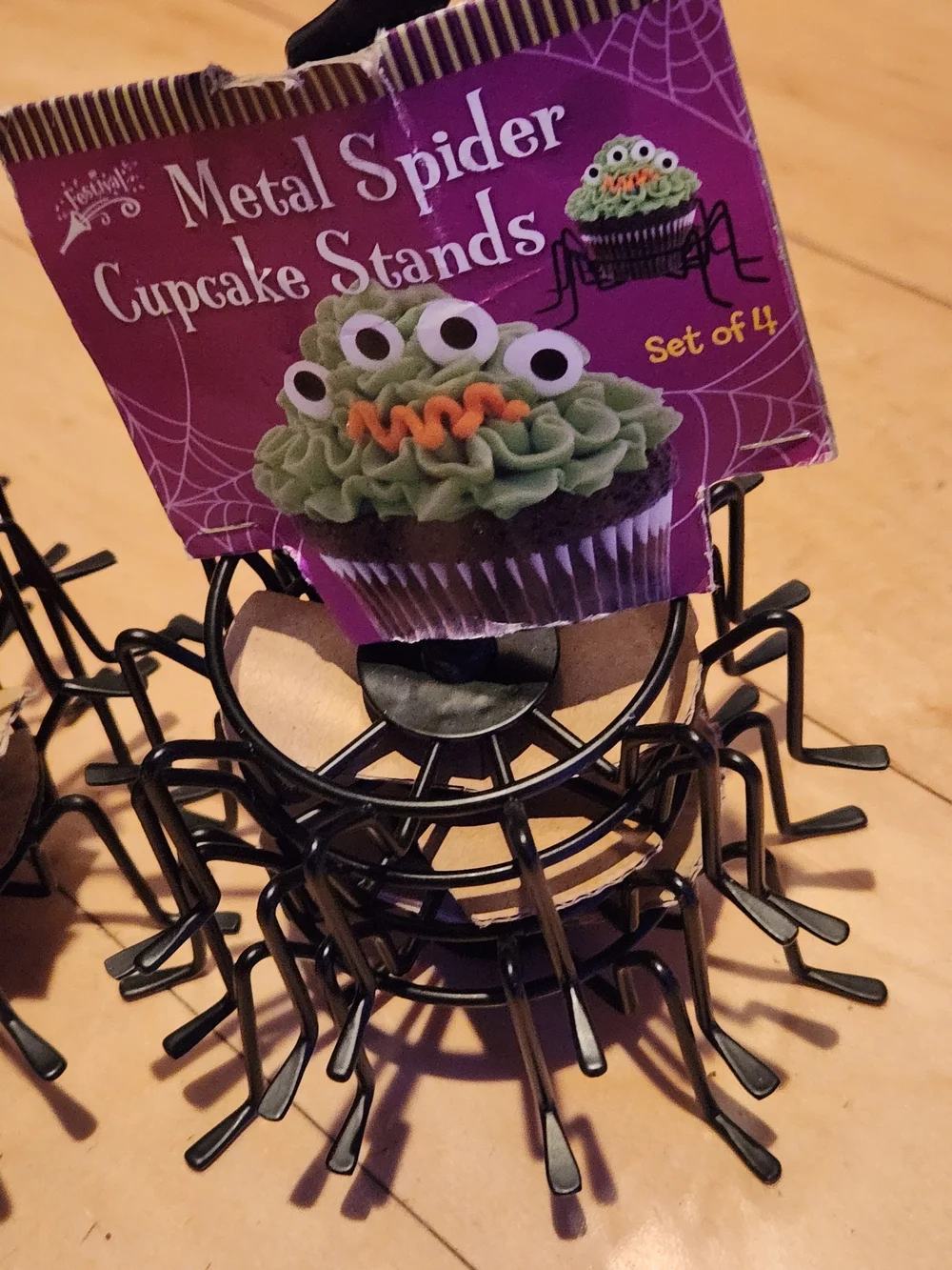 Metal Spider Cupcake Stands - Black (Set of 4, 2 Sets)